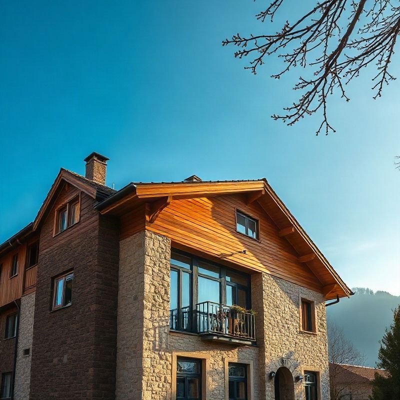 Well-kept Slovenian residential apartment building in Velenje in warm morning light