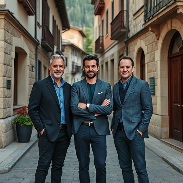 Small team of real estate professionals standing in front of a Velenje street
